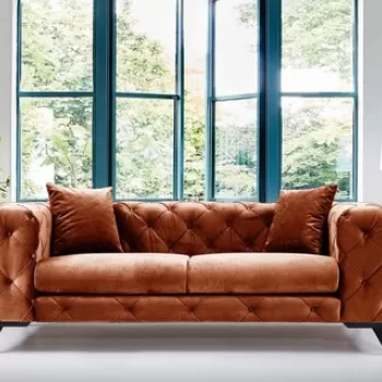 Canapea 2 locuri, Hilena, 569HLN1131, Lemn de fag / PAL, Portocaliu imagine