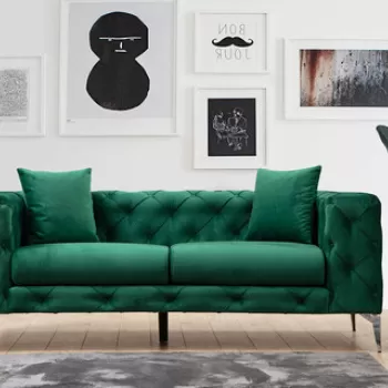 Canapea 2 locuri, Hilena, 569HLN1133, Lemn de fag / PAL, Verde imagine