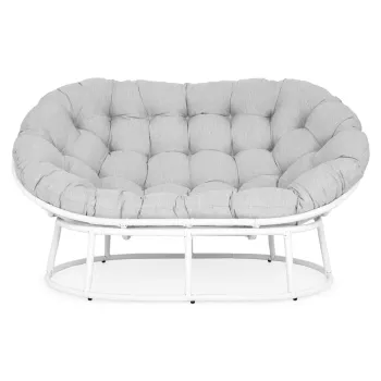 Canapea 2 locuri pentru gradina/terasa Papasans, 165x101x82.5 cm, otel/poliester, alb/gri imagine