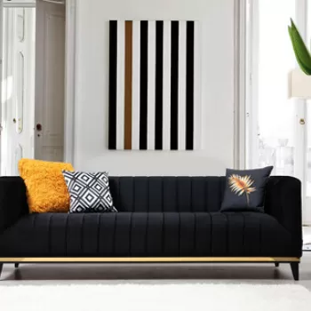 Canapea 3 locuri, Artie, 560ARE1344, Lemn de fag / PAL, Negru / Auriu imagine