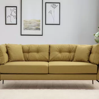 Canapea 3 locuri, Artie, 560ARE1354, Lemn de fag / PAL, Galben verzui imagine