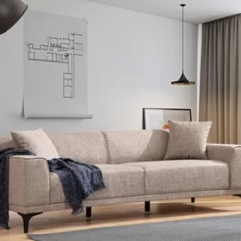 Canapea 3 locuri, Artie, 560ARE1527, Lemn de fag / PAL, Cafeniu imagine