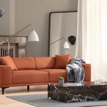 Canapea 3 locuri, Artie, 560ARE1528, Lemn de fag / PAL, Portocaliu imagine