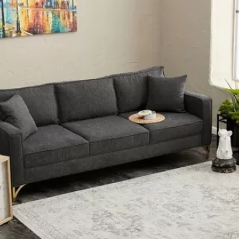 Canapea 3 locuri, Balcab Home, 825BLC2795, Lemn de fag, Antracit / Aur imagine