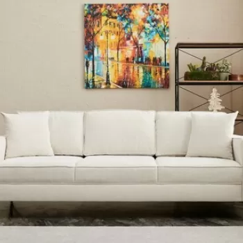 Canapea 3 locuri, Balcab Home, 825BLC2798, Lemn de fag, Crem/Negru imagine