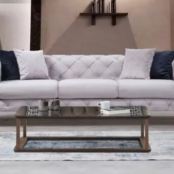 Canapea 3 locuri, Hilena, 569HLN1103, Lemn de fag / PAL, Gri deschis imagine