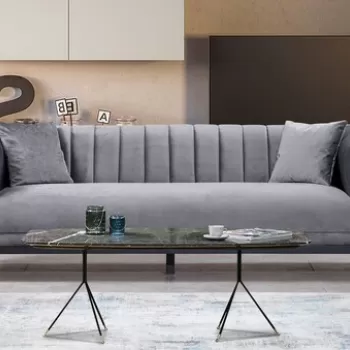 Canapea 3 locuri, Hilena, 569HLN1109, Lemn de fag / PAL, Gri inchis imagine