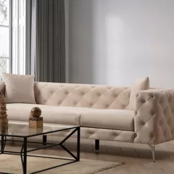 Canapea 3 locuri, Hilena, 569HLN1126, Lemn de fag / PAL, Ecru imagine