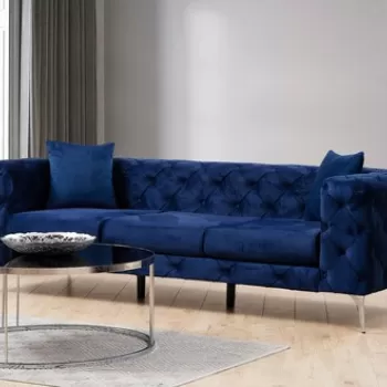 Canapea 3 locuri, Hilena, 569HLN1129, Lemn de fag / PAL, Albastru navy imagine