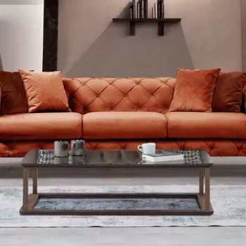 Canapea 3 locuri, Hilena, 569HLN1132, Lemn de fag / PAL, Portocaliu imagine