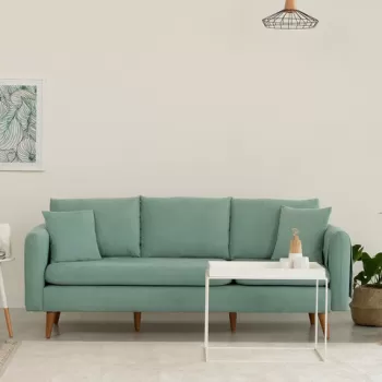 Canapea 3 locuri, Unique Design, 867UNQ1352, Lemn de pin, Verde Sea imagine