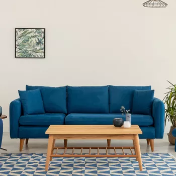 Canapea 3 locuri, Unique Design, 867UNQ1355, Lemn de pin, Albastru inchis imagine