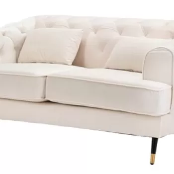 Canapea cu 2 locuri, Praga, Mauro Ferretti, 146 x 86 x 71 cm, lemn de eucalipt/poliester/metal, crem/auriu imagine