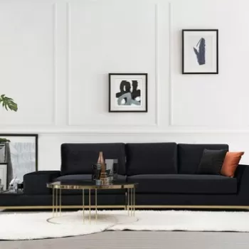 Canapea cu 4 locuri, Artie, 560ARE1315, Lemn de fag / PAL, Negru / Auriu imagine