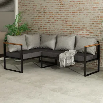 Canapea de colt de gradina, Hanah Home, CPT5515-190, 190x75x130 cm, Gri/Antracit imagine