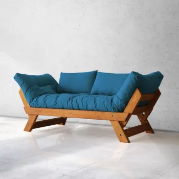 Canapea de gradina cu 2 locuri, Hanah Home, CPT8104-210, Teak / Albastru imagine