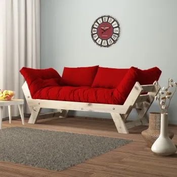 Canapea de gradina cu 2 locuri, Hanah Home, CPT8108-210, Natural/Rosu imagine