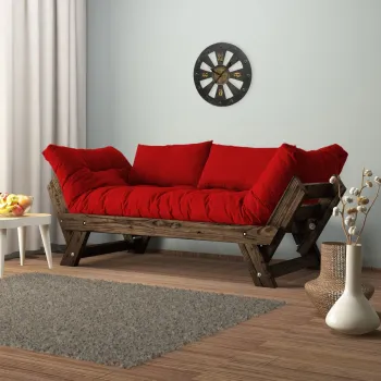 Canapea de gradina cu 2 locuri, Hanah Home, CPT8114-210, Nuc / Rosu imagine