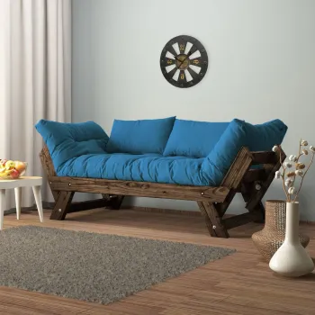 Canapea de gradina cu 2 locuri, Hanah Home, CPT8115-210, Nuc / Albastru imagine