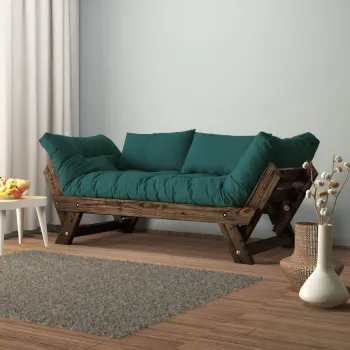 Canapea de gradina cu 2 locuri, Hanah Home, CPT8116-210, Nuc / Verde petrol imagine