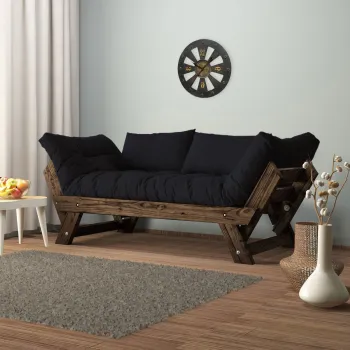 Canapea de gradina cu 2 locuri, Hanah Home, CPT8117-210, Nuc / Negru imagine