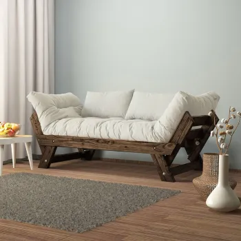 Canapea de gradina cu 2 locuri, Hanah Home, CPT8128-210, Nuc/Alb imagine