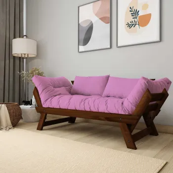 Canapea de gradina cu 2 locuri, Hanah Home, CPT8165-210, Nuc / Roz imagine