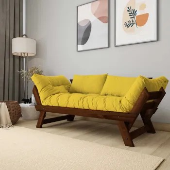 Canapea de gradina cu 2 locuri, Hanah Home, CPT8166-210, Nuc / Galben imagine