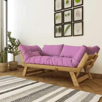 Canapea de gradina cu 2 locuri, Hanah Home, CPT8168-210, Natural / Roz imagine