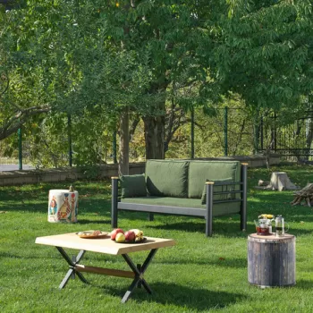 Canapea de gradina cu 2 locuri, Heaven, Kappis, 155x86x80 cm, Negru/Verde imagine