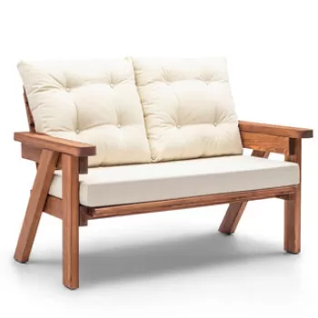 Canapea de gradina cu 2 locuri, Hudson, Abant, 131x88x80 cm, Crema/Nuca imagine