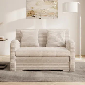 Canapea extensibila 2 locuri ELTAP, Ario, 130x103x85 cm, lemn/poliester, bej imagine