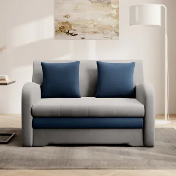 Canapea extensibila 2 locuri ELTAP, Ario, 130x103x85 cm, lemn/poliester, gri deschis/albastru inchis imagine