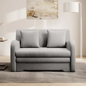 Canapea extensibila 2 locuri ELTAP, Ario, 130x103x85 cm, lemn/poliester, gri deschis imagine