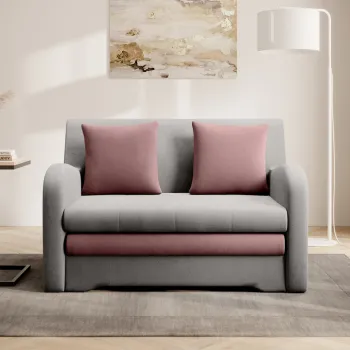 Canapea extensibila 2 locuri ELTAP, Ario, 130x103x85 cm, lemn/poliester, gri deschis/roz imagine