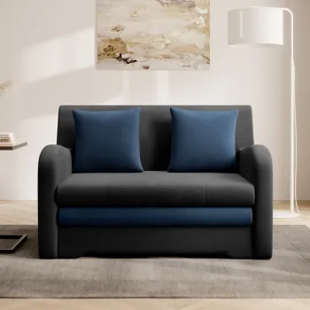 Canapea extensibila 2 locuri ELTAP, Ario, 130x103x85 cm, lemn/poliester, gri inchis/albastru inchis imagine