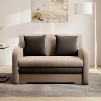 Canapea extensibila 2 locuri ELTAP, Ario, 130x103x85 cm, lemn/poliester, maro deschis/maro inchis imagine