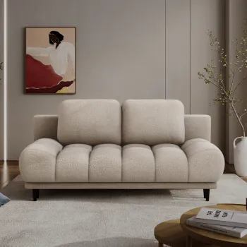 Canapea extensibila 2 locuri ELTAP, Guavio, 210x77x97 cm, lemn/poliester, bej inchis imagine