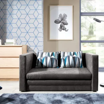 Canapea extensibila 2 locuri, ELTAP, Neva, 132x70x62 cm, lemn/poliester, gri imagine