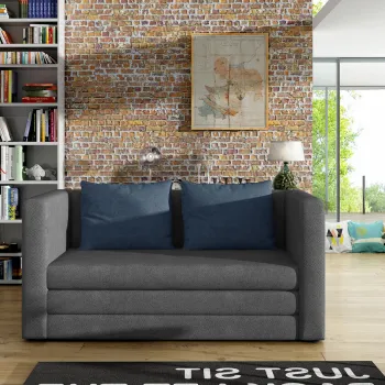 Canapea extensibila 2 locuri, ELTAP, Neva, 132x70x62 cm, lemn/poliester, gri inchis/albastru imagine