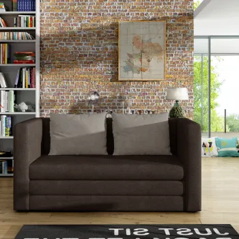 Canapea extensibila 2 locuri, ELTAP, Neva, 132x70x62 cm, lemn/poliester, maro inchis imagine