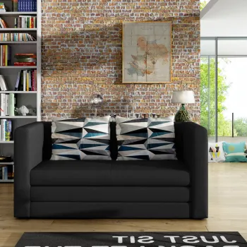 Canapea extensibila 2 locuri, ELTAP, Neva, 132x70x62 cm, lemn/poliester, negru imagine