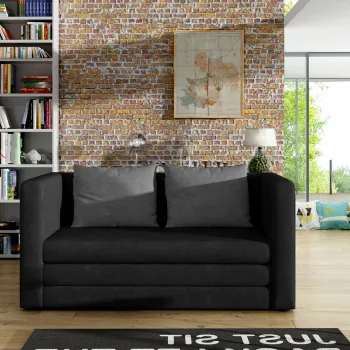 Canapea extensibila 2 locuri, ELTAP, Neva, 132x70x62 cm, lemn/poliester, negru/gri imagine