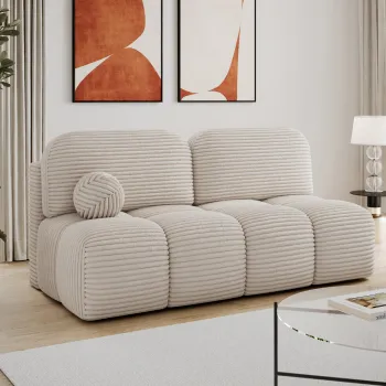 Canapea extensibila 2 locuri ELTAP, Nuwia, 200x102x100 cm, lemn/catifea din poliester, alb murdar imagine