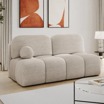 Canapea extensibila 2 locuri ELTAP, Nuwia, 200x102x100 cm, lemn/catifea din poliester, bej deschis imagine