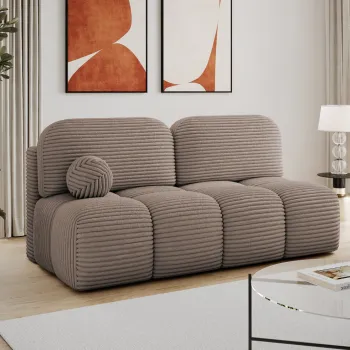 Canapea extensibila 2 locuri ELTAP, Nuwia, 200x102x100 cm, lemn/catifea din poliester, maro deschis imagine
