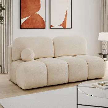 Canapea extensibila 2 locuri ELTAP, Nuwia, 200x102x100 cm, lemn/plush din poliester, bej deschis imagine