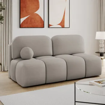 Canapea extensibila 2 locuri ELTAP, Nuwia, 200x102x100 cm, lemn/plush din poliester, bej inchis imagine