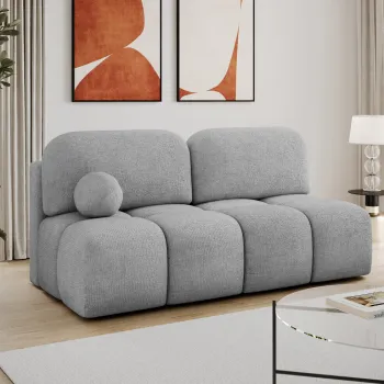 Canapea extensibila 2 locuri ELTAP, Nuwia, 200x102x100 cm, lemn/plush din poliester, gri deschis imagine