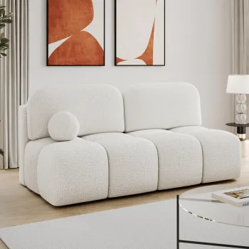Canapea extensibila 2 locuri ELTAP, Nuwia, 200x102x100 cm, lemn/tesatura boucle, alb imagine